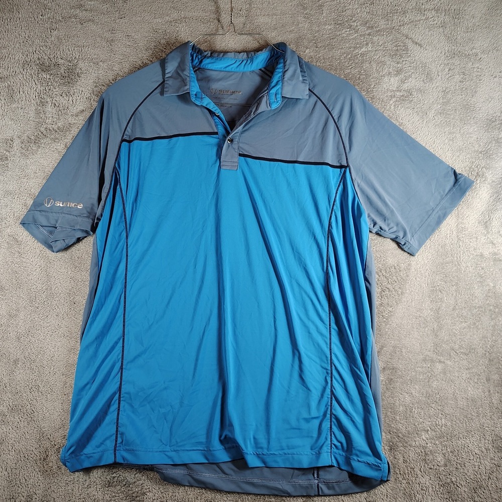 Sunice Performance Golf Polo‎ Shirt Mens Sz Large Blue Color block Short Sleeve